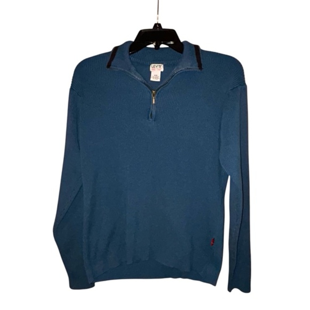 Levi’s Red Tab Quarter Zip Sweater Ribbed Cotton‎ Blue Mens Size Medium